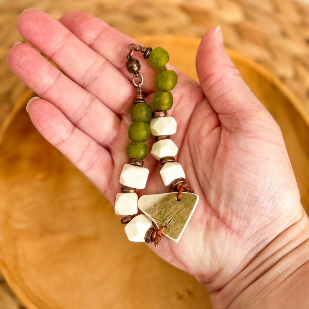Up-cycled Chunky Artisan Pottery Bracelet with Copper Accents - Picture 2 of 8